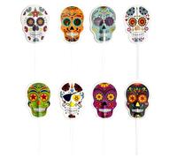 dekora - Halloween Cake Topper Calaveras Catrinas, 16 pinchos de papel para decorar cupcakes, muffins, tartas o pasteles, 8 diseños, 9x4,5cm, Decoración Fiesta Halloween, decoracion halloween mesa