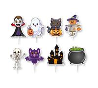 dekora - Halloween Cake toppers, 16 Decoraciones para tartas de Halloween, figuras variadas, Toppers para tartas, cupcakes, galletas y chuches