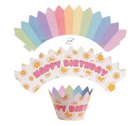 dekora - Kit cupcakes Feliz Cumpleaños: 6 toppers + 6 cubre cupcakes reutilizables de cartón, doble cara reversible para muffins/magdalenas en fiestas infantiles