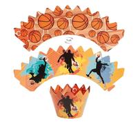dekora - Kit decoración cupcakes baloncesto con toppers y 6 cubre magdalenos reutilizables, diseño reversible doble cara, para fiestas infantiles, torneos y cumpleaños