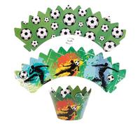 dekora - Kit decoración cupcakes fútbol con toppers y 6 cubre magdalenas reutilizables, diseño reversible doble cara, para cupcakes/muffins/magdalenas en cumpleaños infantil