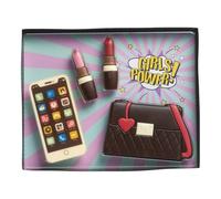 dekora - Kit decoración de chocolate con leche Bolso y Maquillaje 2D - Figuras comestibles sin gluten para tartas de cumpleaños o celebraciones