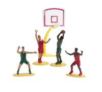 dekora - Kit decoración tarta baloncesto PVC con canasta y 4 jugadores, topper cumpleaños infantil, ideal para tarta de chuches y tartas de cumpleaños, adornos happy birthday decoracion