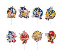 dekora, Kit Decoración Tarta Cumpleaños Sonic, Cake Topper Sonic de Papel, Perfectas para Decorar tus Cupcakes y Tarta de Sonic, 16 Unidades, 10,5 x 7 Centimetros