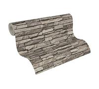 Dekora Natur 6 Papel Pintado Efecto Piedra Elements A.S. Création Papel pintado tejido no tejido 10.05 m x 0.53 m Gris Crema Negro Fabricado en Alemania 958331 95833-1