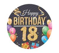 Dekora, Oblea Comestible Happy Birthday 18, Decoración Tarta de 18 Cumpleaños, Adorno para Pasteles y Tortas, Disco Redondo 20 CM
