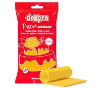 dekora - Pasta de Azúcar Fondant Amarillo Sun Drops para Tartas - Elástico y fácil de trabajar - Para cubrir y modelar - Sin gluten, Halal y Kosher - 250g