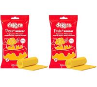 dekora - Pasta de Azúcar Fondant Amarillo Sun Drops para Tartas - Elástico y fácil de trabajar - Para cubrir y modelar - Sin gluten, Halal y Kosher - 250g (Paquete de 2)
