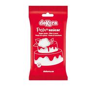dekora - Pasta de Azúcar Fondant Blanco para Tartas, galletas, cupcakes - Elástico y fácil de trabajar - Modelado Fácil - Sin gluten, Halal y Kosher - 250 g