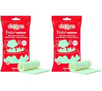 dekora - Pasta de Azúcar Fondant Verde Menta para Tartas - Elástico y fácil de trabajar - Para cubrir y modelar - Sin gluten, Halal y Kosher - 250g (Paquete de 2)