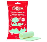 dekora - Pasta de Azúcar Fondant Verde Menta para Tartas - Elástico y fácil de trabajar - Para cubrir y modelar - Sin gluten, Halal y Kosher - 250g