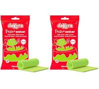 dekora - Pasta de Azúcar Fondant Verde Primavera para Tartas - Elástico y fácil de trabajar - Para cubrir y modelar - Sin gluten, Halal y Kosher - 250g (Paquete de 2)