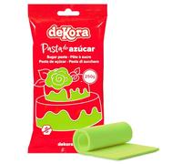 dekora - Pasta de Azúcar Fondant Verde Primavera para Tartas - Elástico y fácil de trabajar - Para cubrir y modelar - Sin gluten, Halal y Kosher - 250g