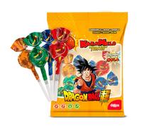 dekora - Piruletas Dragon Ball Super sabor cola con relleno de chicle y pica-pica, caramelos para cumpleaños y fiestas, sin gluten y sin lactosa, 5 unidades