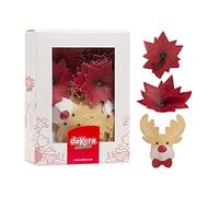 Dekora - Renos y Flores de Papel de Oblea para Decoración de Tartas, Cupcakes u otros Postres de Navidad - 5-6 cm