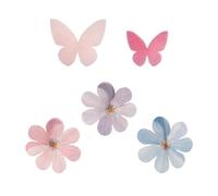 dekora - Set de decoraciones comestibles para tartas y cupcakes, mariposas y flores, sin azúcar, sin gluten, sin lactosa, 8 decoraciones, ideal para cumpleaños, bodas, gender reveal y baby shower
