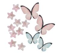 dekora - Set de Decoraciones Comestibles para Tartas y Cupcakes - Obleas Comestibles Sin Gluten, Azúcar ni Lactosa - 39 Piezas - Flores Rosas, Hojas Verdes y Mariposas Rosas y Azules de 15x72x170 mm