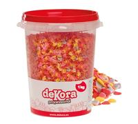 dekora - Sprinkles de Azúcar en Forma de Corazón Multicolor, Bote Profesional 1 kg - Decoración Comestible para San Valentín, Bodas y Pedidas - Colorantes Naturales, Sin Gluten y Sin Lactosa