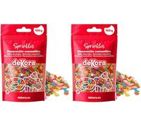 dekora - Sprinkles de Azúcar en Forma de Corazón Multicolor, Decoración Comestible para Tartas, Cupcakes y Galletas - Ideal San Valentín y Día de los Enamorados - 100 g (Paquete de 2)