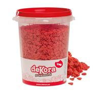 dekora - Sprinkles de Azúcar en Forma de Corazón Rojo, Bote Profesional 1 kg - Decoración Comestible para San Valentín, Bodas y Pedidas - Colorantes Naturales, Sin Gluten y Sin Lactosa
