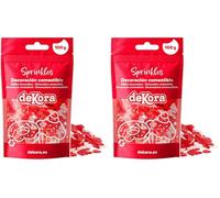 dekora - Sprinkles de Azúcar en Forma de Corazón Rojo y Blanco, Decoración Comestible para Tartas, Cupcakes y Galletas - Ideal San Valentín y Día de los Enamorados - 100 g (Paquete de 2)
