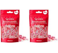 dekora - Sprinkles de Azúcar en Forma de Corazón Rosa y Blanco, Decoración Comestible con Colorantes Naturales - Sin Gluten y Sin Lactosa - Ideal San Valentín - 100 g (Paquete de 2)