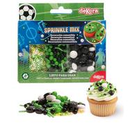 dekora - Sprinkles de azúcar para repostería, Mix “Fútbol", Decoracion para tartas de cumpleaños infantiles, (3 unidades) Adornos comestibles para tartas, cupcakes, galletas y postres, Sin gluten 70g