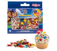 dekora - Sprinkles de azúcar para repostería, Mix “Patrulla canina", Decoracion para tartas de cumpleaños infantiles, (3 unidades) Adornos comestibles para tartas, cupcakes y galletas Sin gluten 70g