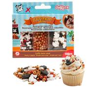 dekora - Sprinkles de azúcar para repostería, Mix “Piratas", Decoracion para tartas de cumpleaños infantiles, (3 unidades) Adornos comestibles para tartas, cupcakes, galletas y postres Sin gluten 70g