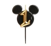 dekora - Vela de Cumpleaños de Mickey Mouse - Velas de Disney - Cera de Parafina sin Fragancia - Velas para Niños con Orejas de Mickey Mouse Negro y Dorado - Tamaño 8,5 cm - Número 1