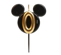 dekora - Vela de Cumpleaños de Mickey Mouse - Velas de Disney - Cera de Parafina sin Fragancia - Velas para Niños con Orejas de Mickey Mouse Negro y Dorado - Tamaño 8,5 cm - Número 0