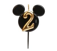 dekora - Vela de Cumpleaños de Mickey Mouse - Velas de Disney - Cera de Parafina sin Fragancia - Velas para Niños con Orejas de Mickey Mouse Negro y Dorado - Tamaño 8,5 cm - Número 2