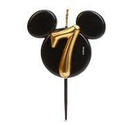 dekora - Vela de Cumpleaños de Mickey Mouse - Velas de Disney - Cera de Parafina sin Fragancia - Velas para Niños con Orejas de Mickey Mouse Negro y Dorado - Tamaño 8,5 cm - Número 7