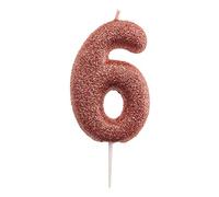 Dekora - Vela de Cumpleaños Numero 6 con Purpurina Rosa