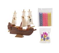 dekora, Velas de Cumpleaños Pirata con Barco PVC, Set de 10 Velas con base y Barco Perfecto para Decorar Tartas Temáticas de Piratas, Cera de parafina sin Fragancia
