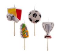 dekora - Velas de Cumpleaños Fútbol 8cm | 4 Modelos Únicos: Silbato, Copa, Balón, Bota | Decoración Perfecta para Fiestas de Aficionados al Fútbol