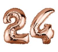 DekoRex Globo de papel de aluminio, oro rosa, 40 cm, decoración para cumpleaños, aniversario, boda (número 24)