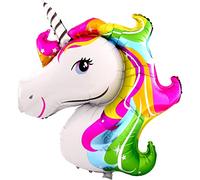 DekoRex Globos de plástico con cabeza de unicornio, 85 cm, decoración para fiestas infantiles