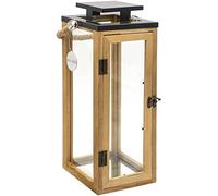 Dekovita 42cm Farol de Madera - Linterna de jardín con Paneles de Cristal y asa de Cuerda - Lámpara Deco