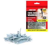 DEKTON 100 tornillos Pozi avellanados de doble rosca de 4 x 25 mm, chapados en zinc brillante, duraderos y de alto rendimiento, ideales para bricolaje, carpintería y construcción