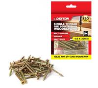 DEKTON 120 tornillos avellanados Pozi de rosca única de 4 x 30 mm, chapados en zinc amarillo, duraderos y resistentes, ideales para bricolaje, carpintería y construcción