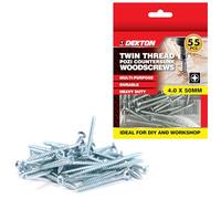 DEKTON 55 tornillos Pozi avellanados de doble rosca de 4 x 50 mm, chapados en zinc brillante, duraderos y de alto rendimiento, ideales para bricolaje, carpintería y construcción