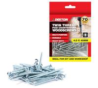 DEKTON 70 tornillos Pozi avellanados de doble rosca de 4 x 40 mm, chapados en zinc brillante, duraderos y de alto rendimiento, ideales para bricolaje, carpintería y construcción