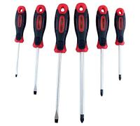 DEKTON DT65501 Juego de destornilladores, rojo/negro, 6 piezas, CRV, plano, PH1, PH2, PH3, ideal para bricolaje, trabajo de BULIDING, jardín.