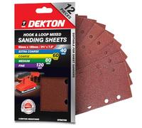 DEKTON DT80760 - Hojas de lija mixtas (240 V, 93 mm x 185 mm, 12 unidades), color negro y rojo