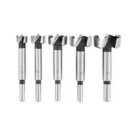 Dekton Forstner - Juego de 5 brocas de acero de alto carbono de 15/20/25/30/35 mm, vástago redondo, dientes afilados, compatible con taladros estándar y destornilladores inalámbricos para carpintería