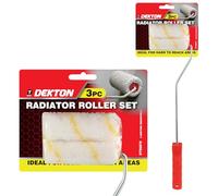 Dekton Juego de 3 rodillos para radiador, bandeja de 4 pulgadas, mango de 4 pulgadas y 3 mini recambios de rodillo (microfibra y micromezcla verde), ideal para radiadores, superficies pequeñas