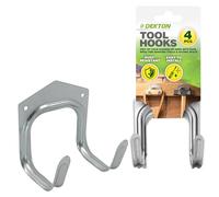 Dekton Juego de 4 ganchos para herramientas de jardín, metal galvanizado resistente con acabado resistente al óxido, ideal para colgar rastrillos, palas y escaleras en garajes, cobertizos, jardines y