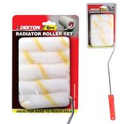 Dekton Juego de 6 rodillos para radiador, marco de rodillo de mango largo de 4 pulgadas con 5 mangas de pelo medio, ideal para zonas de difícil acceso detrás de radiadores, adecuado para pinturas de
