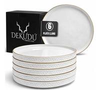 DEKUDÙ Platos Vajilla Platos Llanos Ceramica de Gres de Calidad - Fabricados a Mano - 6 Piezas de 25,5cm - Gran Dureza Aptos Lavavajillas Microondas - Estilo Moderno - Color Blanco